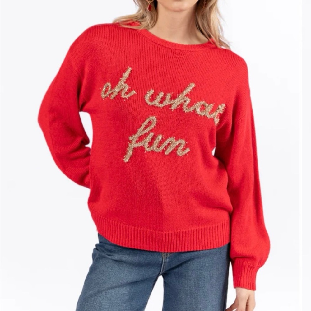 New in Packaging Pink Lily Red Oh What Fun Sweater Size L